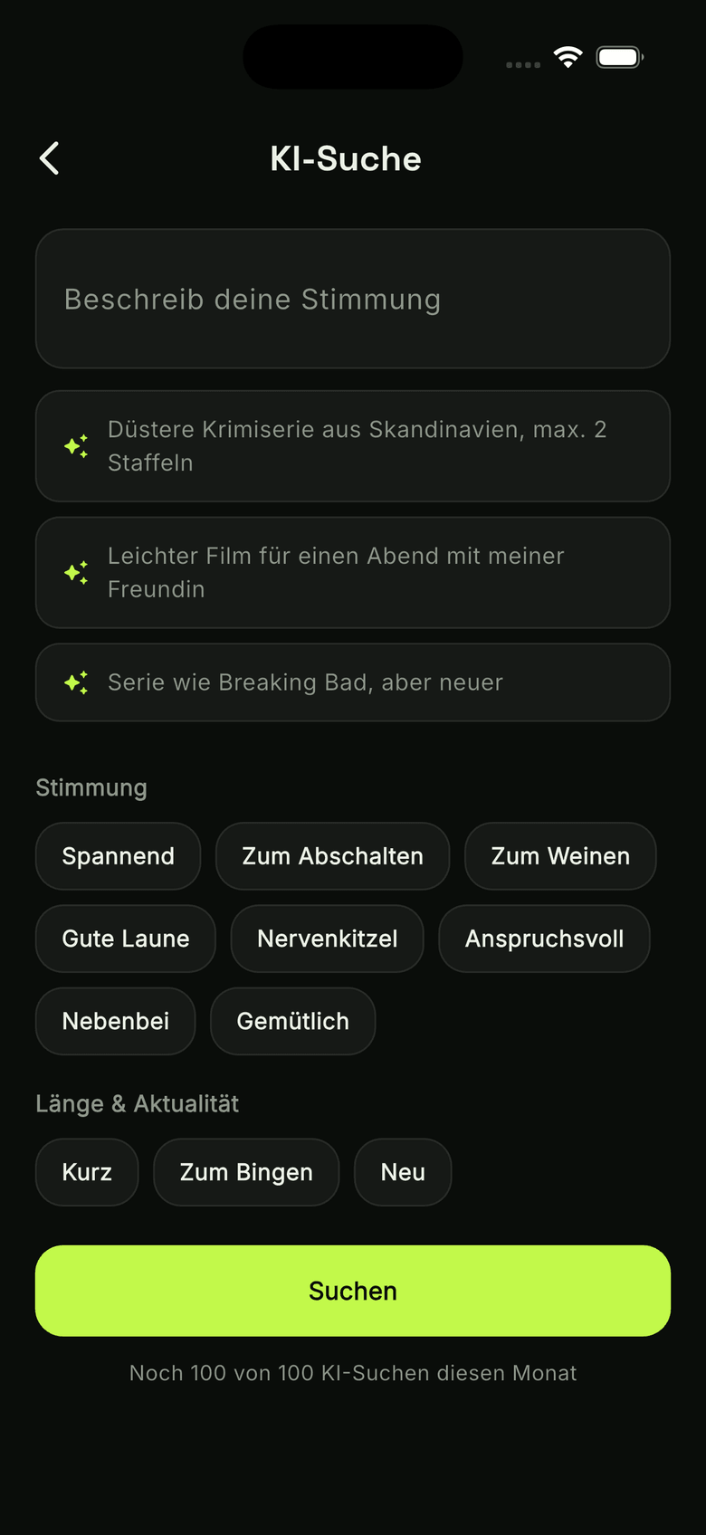 KI-Suche in watchUp: Stimmung beschreiben und passende Serien finden