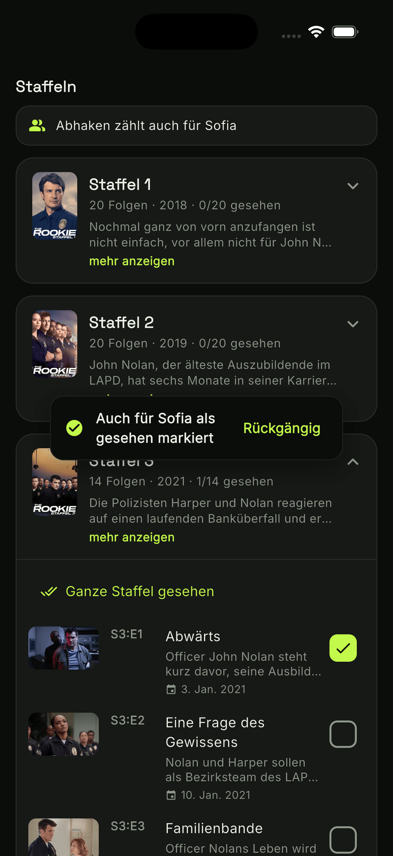 watchUp Couple Sharing: Folge wird auch für die Partnerin als gesehen markiert