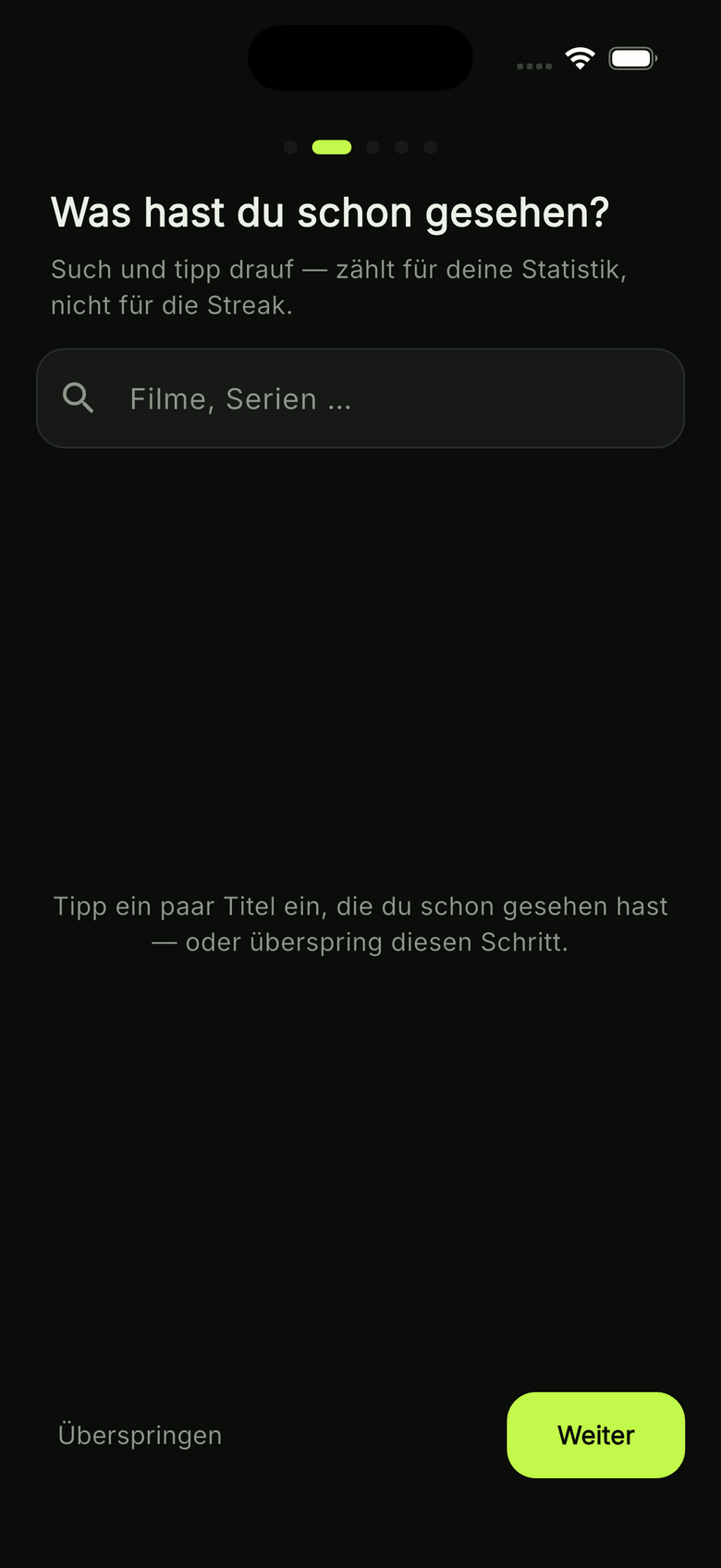 watchUp Onboarding: gesehene Serien und Filme eintragen