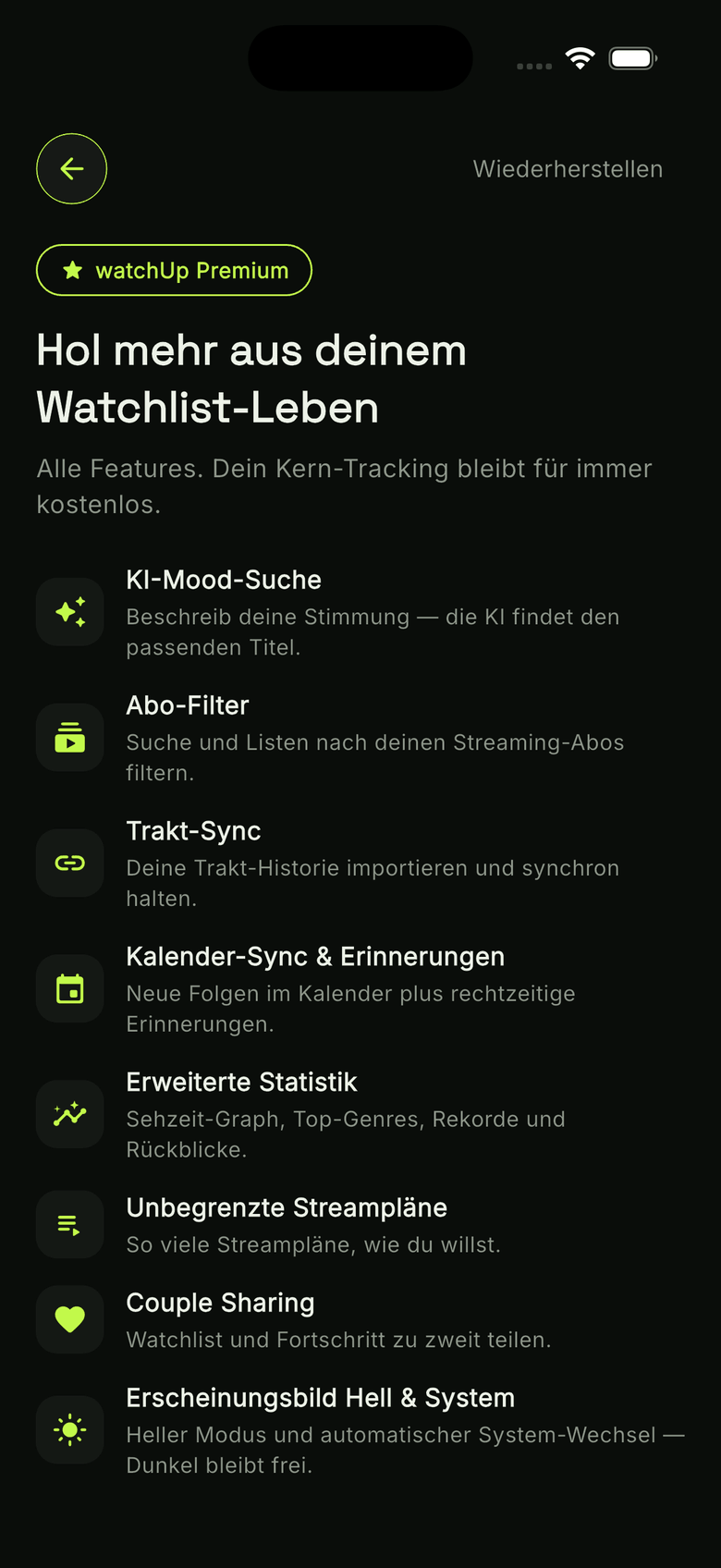 watchUp Premium: Übersicht aller Premium-Features in der App